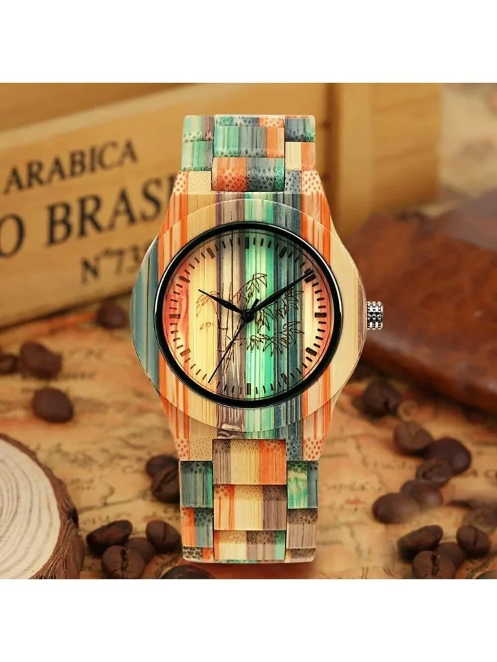 Men's Multi Color Classic Handmade Simple Bamboo Analog Date Quartz Wooden Watch